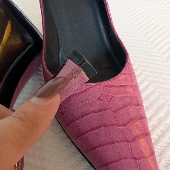 Stuart Weitzman pink croc embossed leather heels Pointy Toe Size 10 - Picture 9 of 12